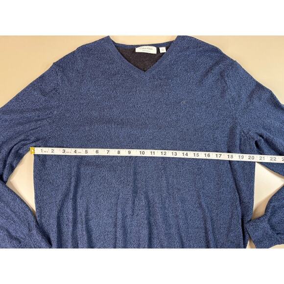 Calvin Klein Italian Merino Sweater Heathered Blue Mens Large V Neck Classic - Picture 5 of 13